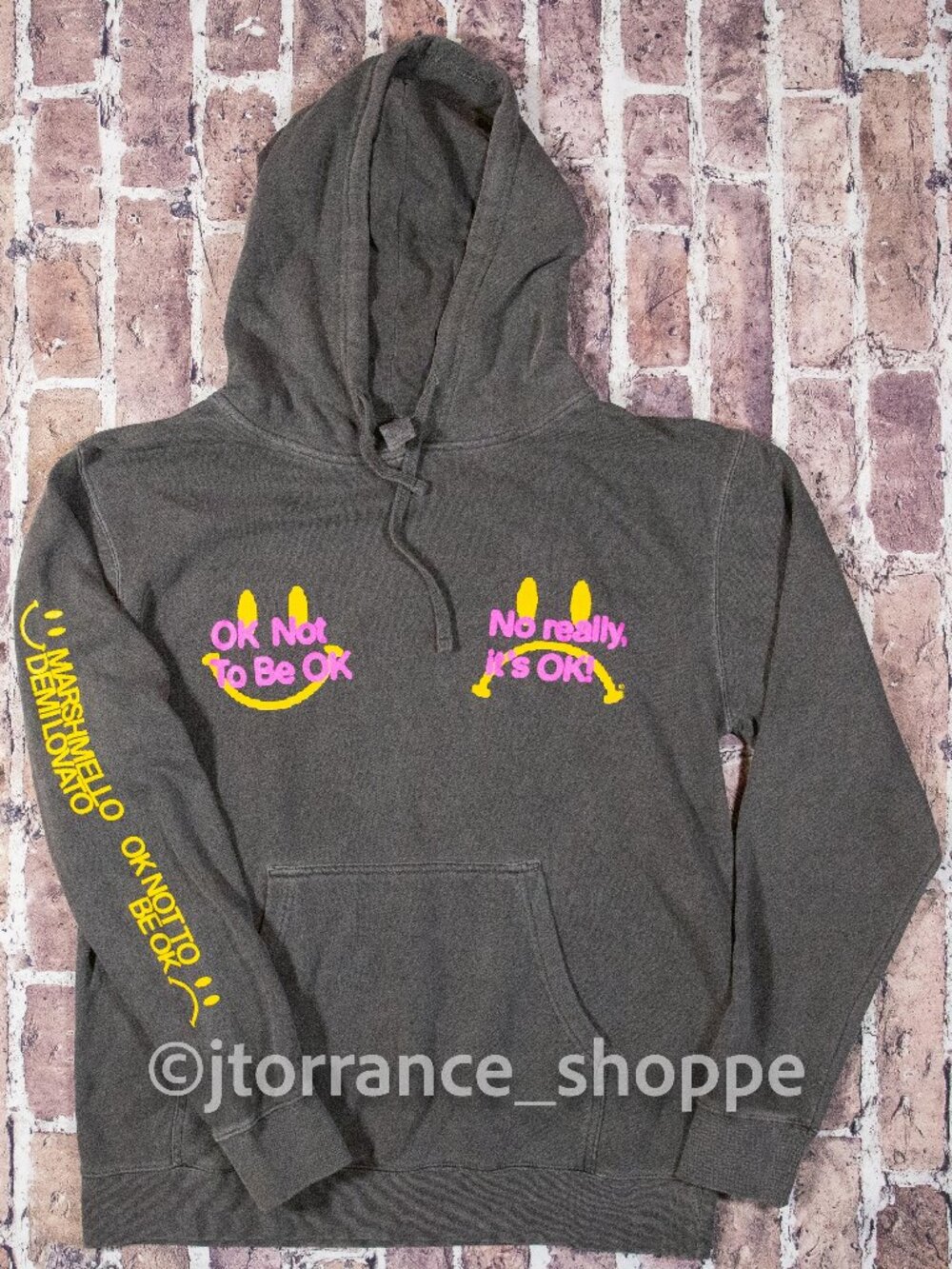 ADULT MEDIUM ~ Demi Lovato x Marshmello faded black Hoodie, OK Not To Be OK, OOP